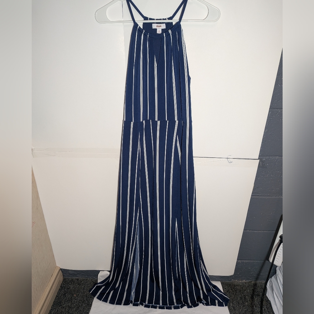 Candie's Navy and White Striped Maxi Dress Women's Size Medium